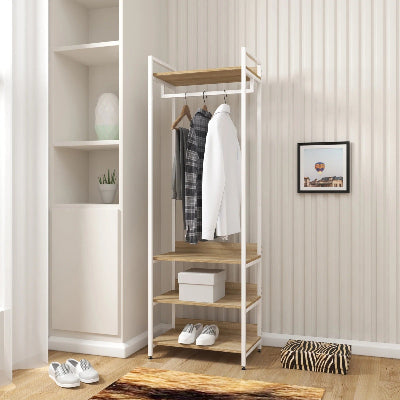 penderie dressing blanc chêne chambre vêtement suspendu boîte rangement chaussures