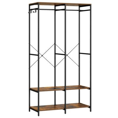 penderie dressing cadre métal noir renforcée planche brun veilli