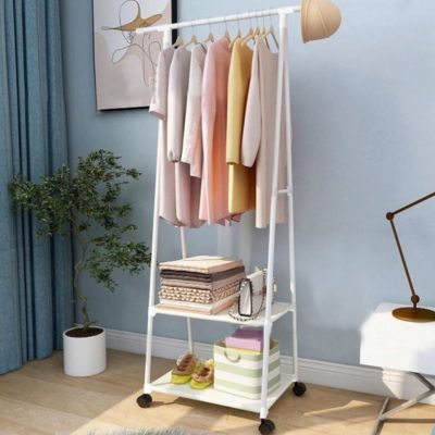 portant à vêtements avec étagère en acier blanc