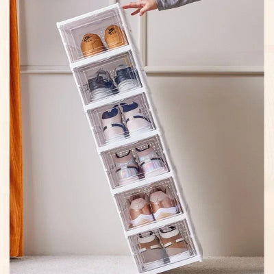 rangement chaussure blanc porte transparente contient 6 pairs stable