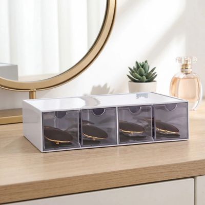 rangement lunette blanc transparent 4 compartiments coiffeuse