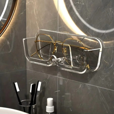 rangement lunette transparent fixe mur salle de bain près miroir