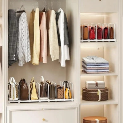 rangement sac à main blanc réglable étagère dressing