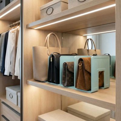 rangement sac à main dressing bleu etagere dressing