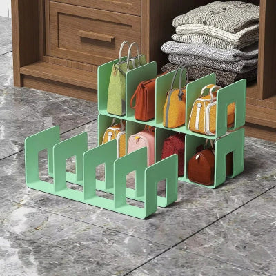 rangement sac à main dressing vert acrylique capacite 4 sacs