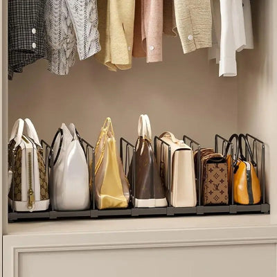 rangement sac à main noir plastique métal capacité 7 sacs