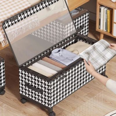 rangement sous lit boite rectangulaire sur roulette couvercle transparent