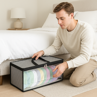 rangement sous lit chambre jeune homme range accessoires sous lit