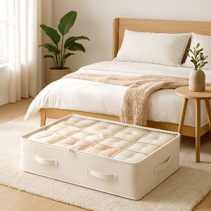 rangement sous lit chambre lit remplit linge optimisation espace