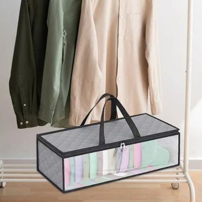 rangement sous lit tissu gris impermeable respirant portant vêtements blanc