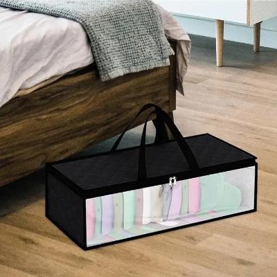 rangement sous lit tissu noir imperméable respirant poignées fenêtres visualisation