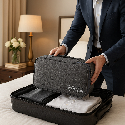 rangement valise homme prépare bagage voyage d'affaires chambre sac voyage