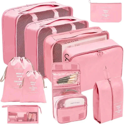 rangement valise rose lot 10 sac différente taille