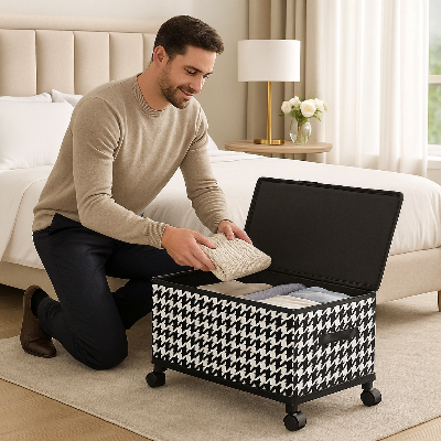 rangment sous lit homme range vêtements boite rectangulaire roulette pivotante