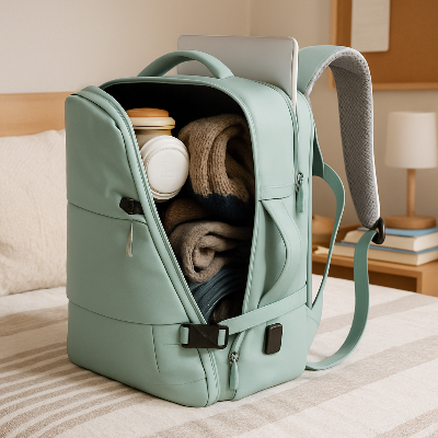 sac a dos voyage pose sur lit chambre etudiant