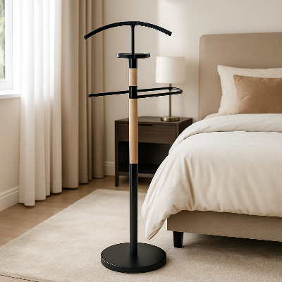 valet de chambre bois design noir bois naturel lit chevet