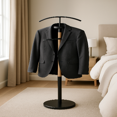 veste suspendu valet de chambre bois organisateur vetement lit chevet